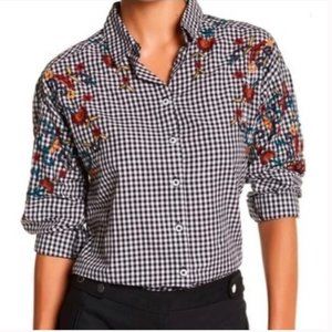 beachlunchlounge Black Gingham Button Down with Embroidery